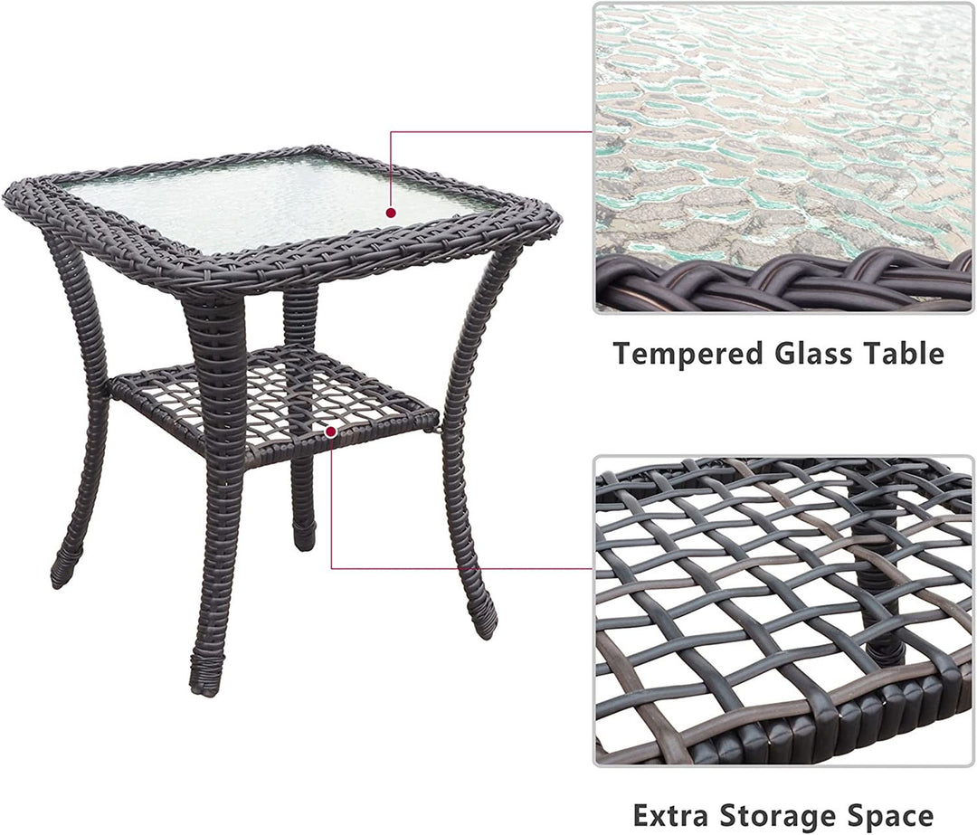 3-Piece Outdoor Wicker Rocker Bistro Set with Glass Table