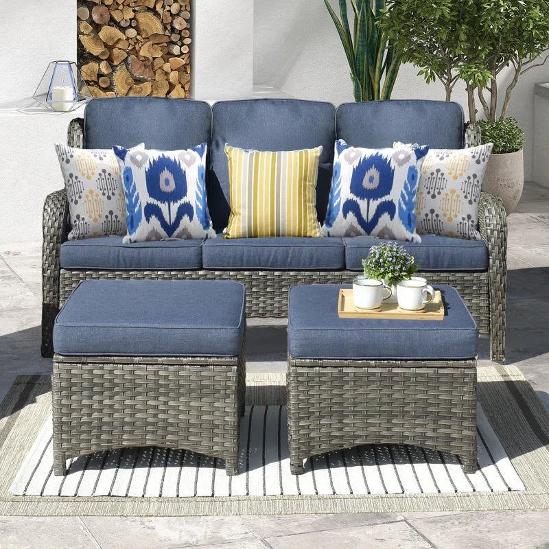 Peridot 72.83" Outdoor Patio Sofa – 3-Piece Wicker Conversation Seating with Washable Cushions
