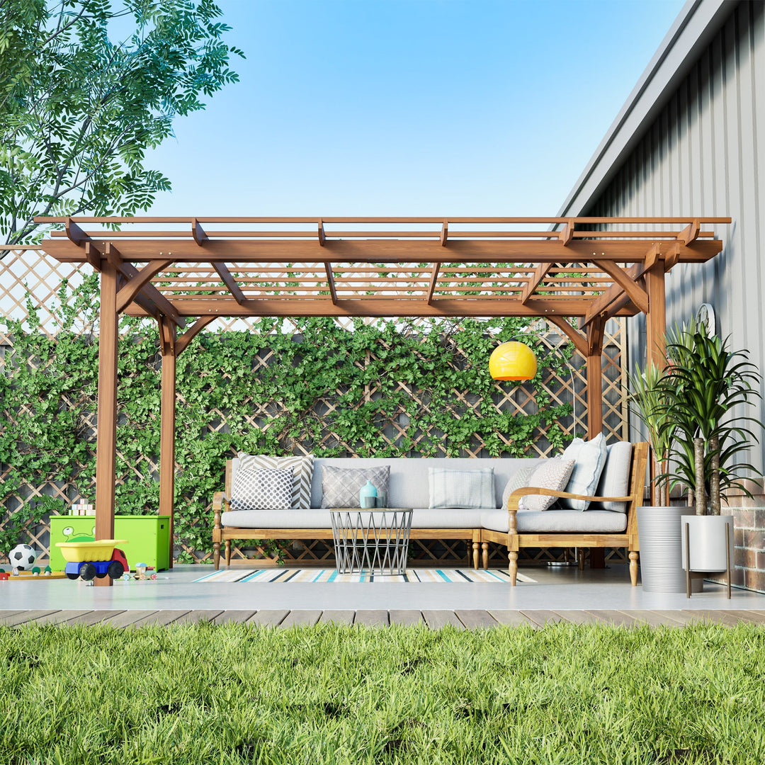 12x10 FT Wooden Pergola for Climbing Plants, Brown