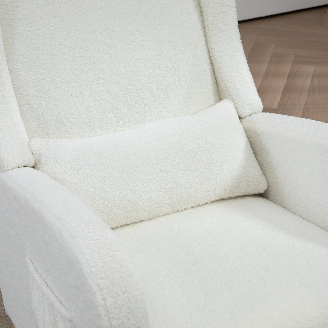 25.4" Ivory Nursery Rocking Chair with Footrest, Side Pocket