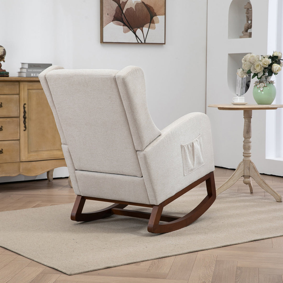 25.4" Beige Nursery Rocking Chair with Footrest, Side Pocket
