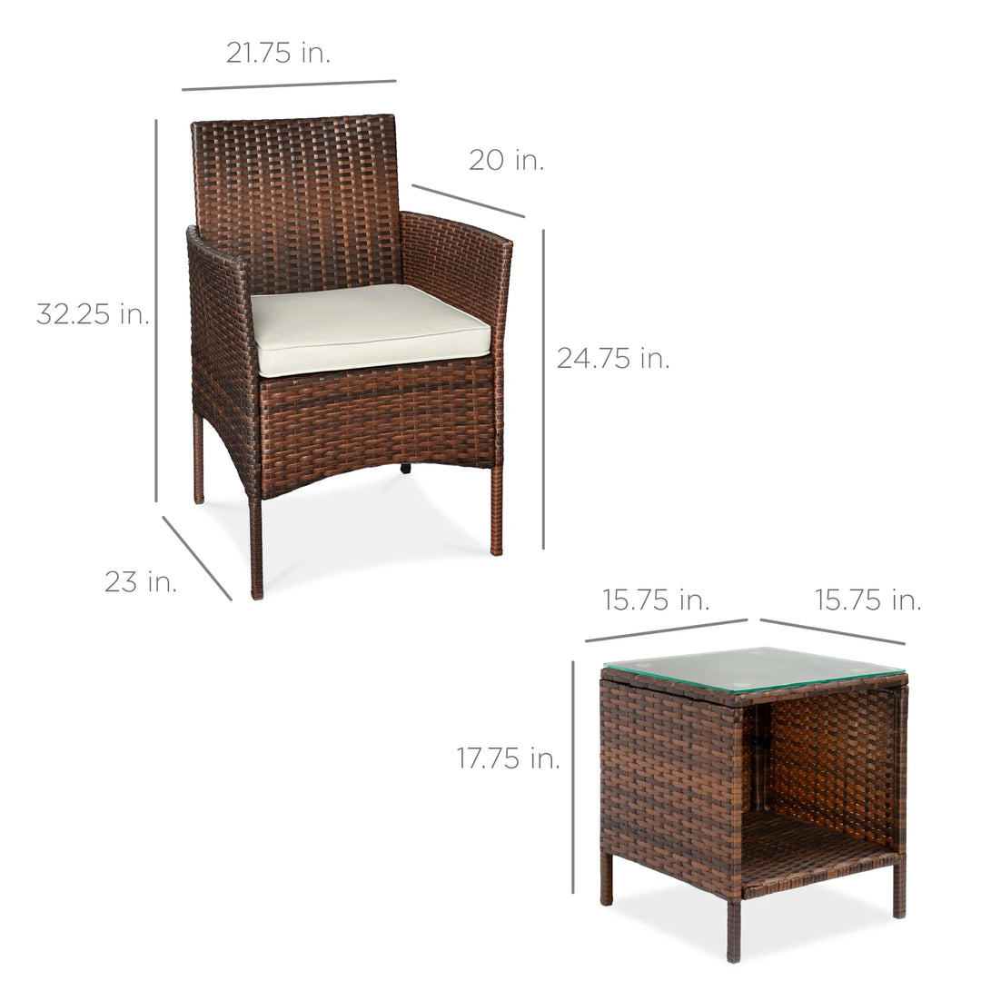 3-Piece Wicker Patio Bistro Set with Storage Table