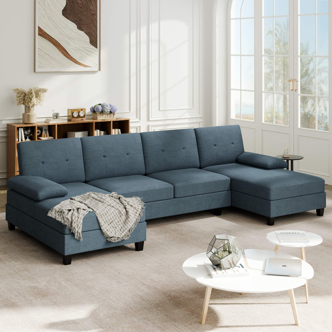 106" U-Shaped 4-Seat Modern Sectional Sofa with Double Chaises – Linen Upholstery
