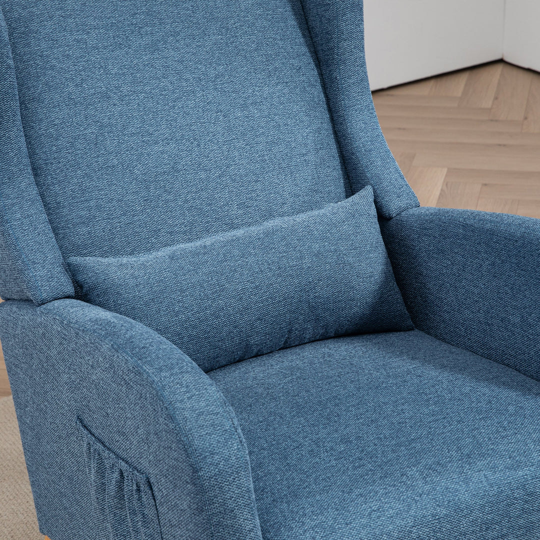 25.4" Blue Nursery Rocking Chair with Footrest, Side Pocket