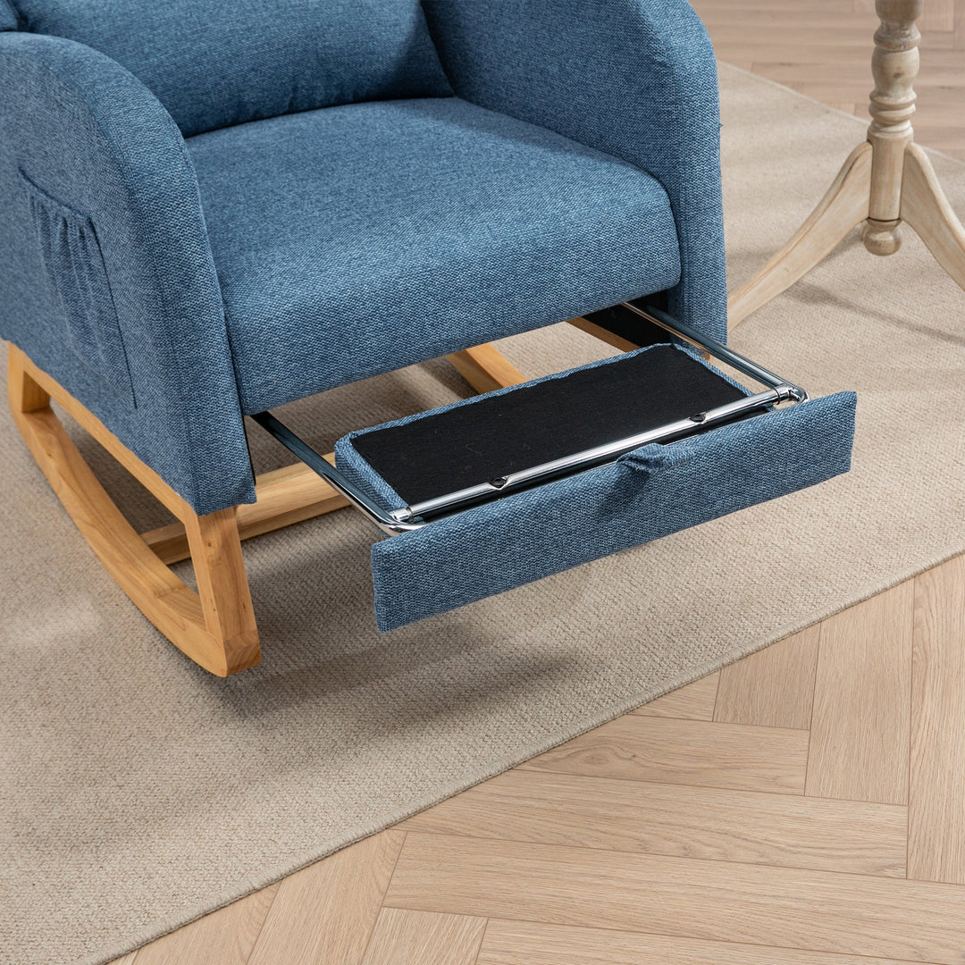 25.4" Blue Nursery Rocking Chair with Footrest, Side Pocket