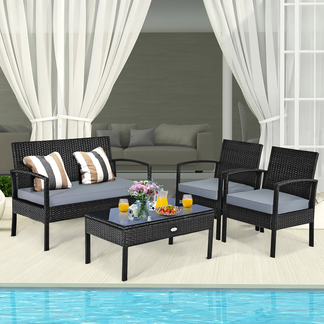 4PCS Patio Rattan Furniture Set Garden Deck