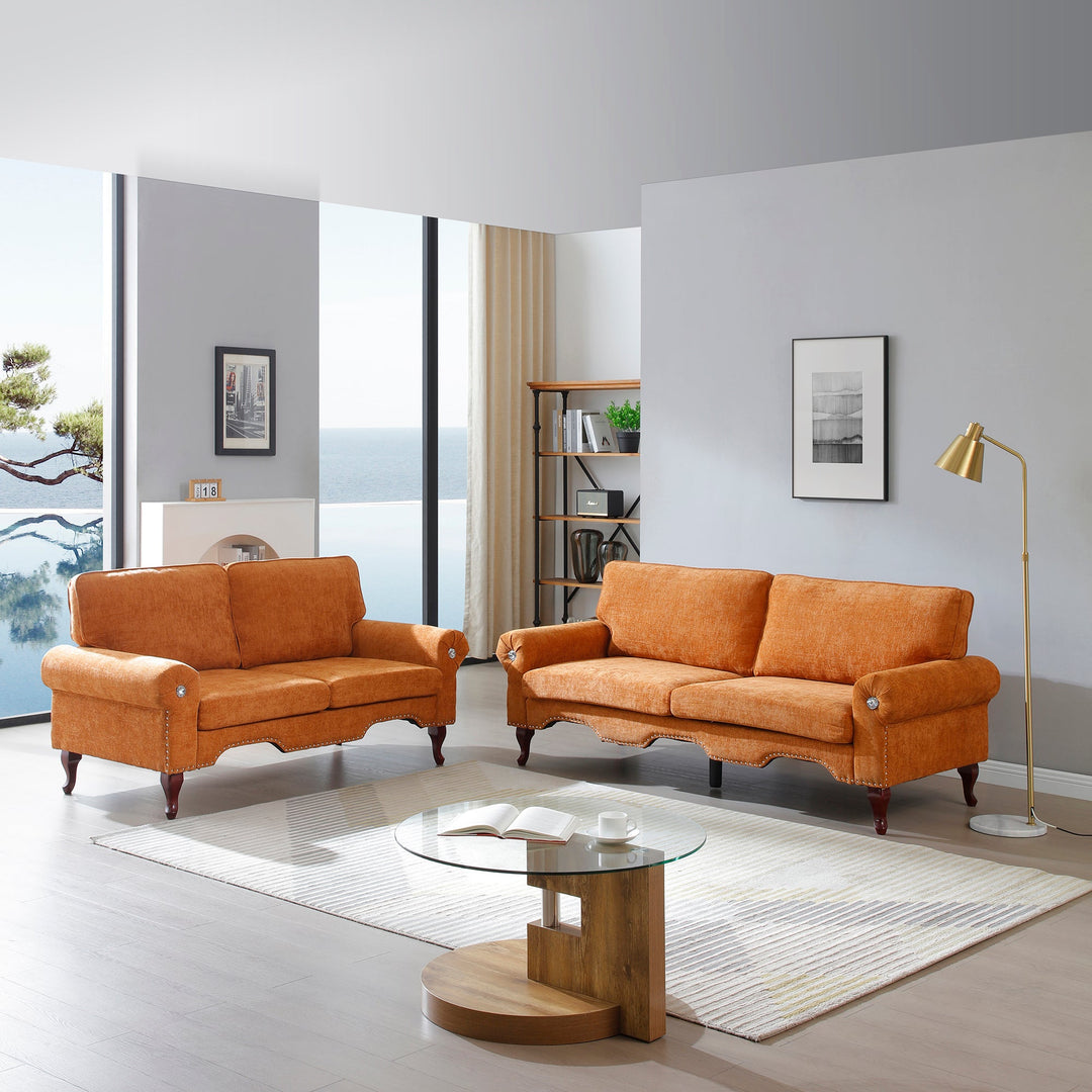 2-Piece Orange Sectional Sofa Set, 5-Seat with Movable Pillows