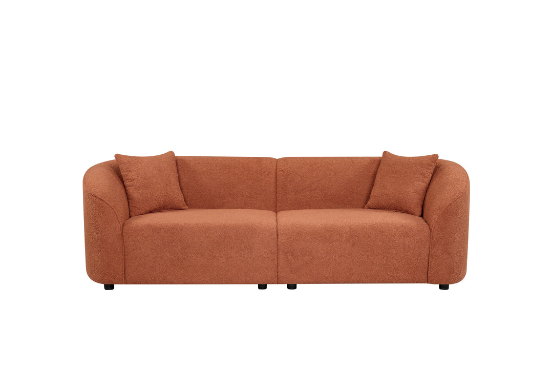 87" Orange Curved Bouclé Sofa, Modern 3-Seater