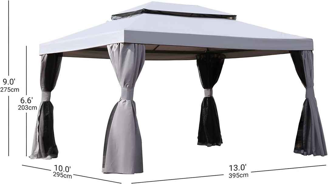 Grand Patio 10x13 Ft Outdoor Gazebo with Mosquito Netting & Curtains – Double-Vented Canopy Shelter for Deck, Garden & Backyard Shade