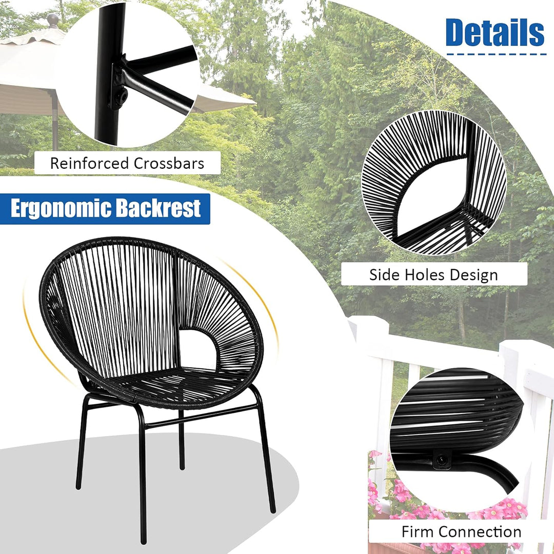 Acapulco 3-Piece Modern Patio Bistro Set – All-Weather Woven Rope Chairs & Tempered Glass Table (Black)