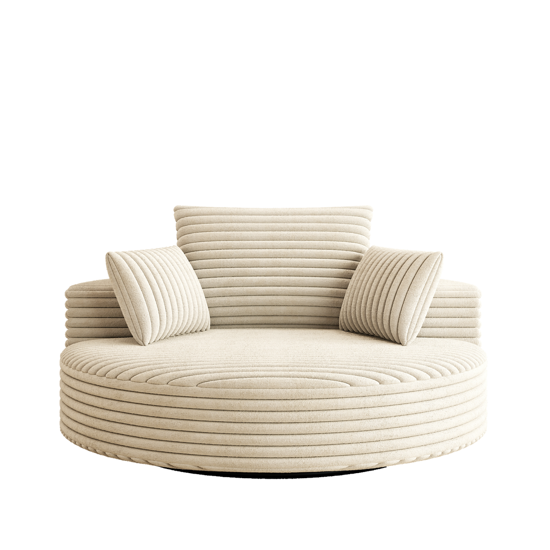 55" Beige Corduroy Swivel Chair with Neck Pillow