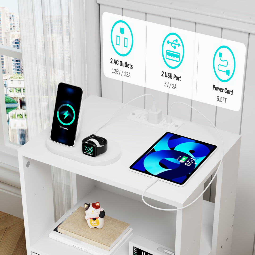 2-Pack Modern Nightstand with LED Light & Charging Station