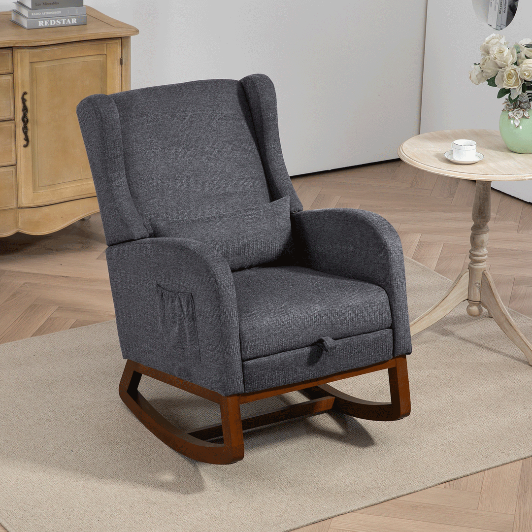 25.4" Modern Nursery Rocking Chair with Footrest, Charcoal