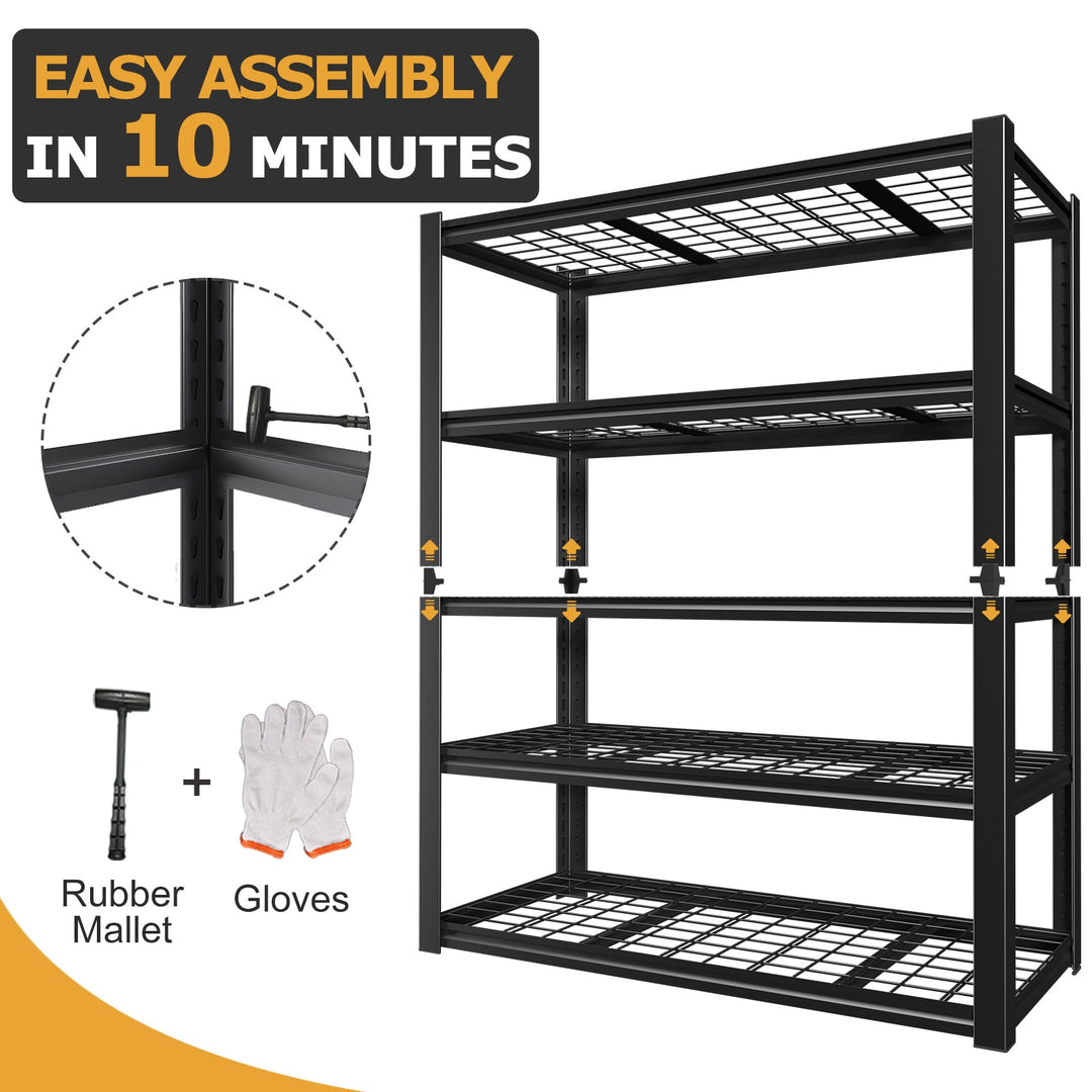 47" Black Metal 5-Tier Adjustable Storage Rack, Heavy-Duty