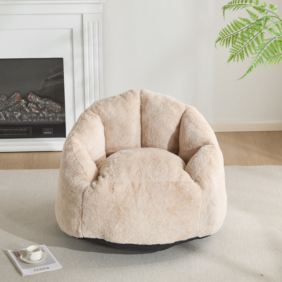 Albi Indoor Cozy Armchair-Style Bean Bag, Beige Faux-Fur, Ergonomic Design