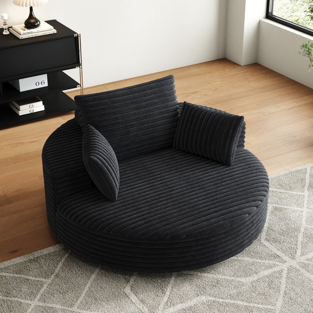 55" Corduroy Foam Swivel Chair, Modern Sleeper, Black