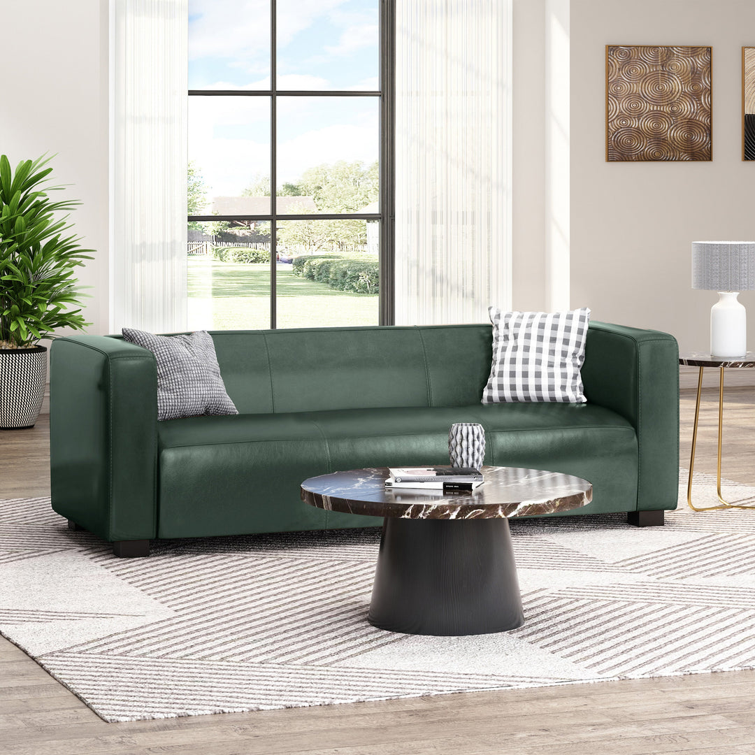 80.3" Green PU 3-Seater Tuxedo Sofa