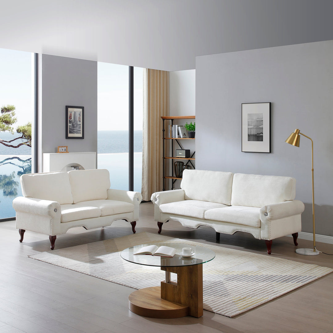 2-Piece Beige Sectional Sofa Set, 5-Seat with Movable Pillows