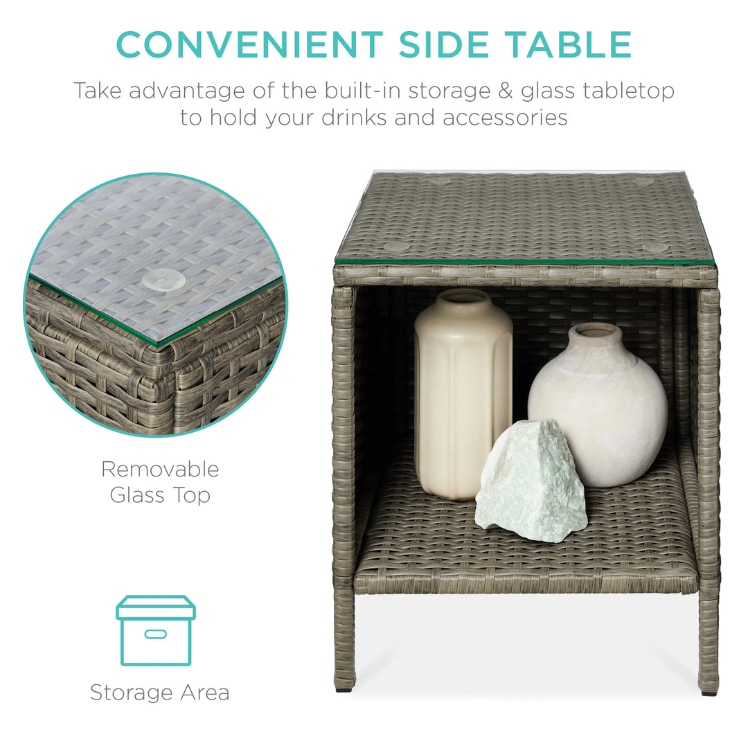 3-Piece Wicker Patio Bistro Set with Storage Table