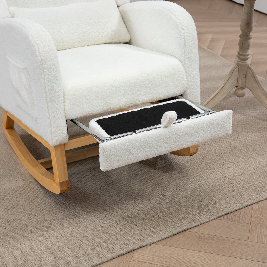 25.4" Ivory Nursery Rocking Chair with Footrest, Side Pocket