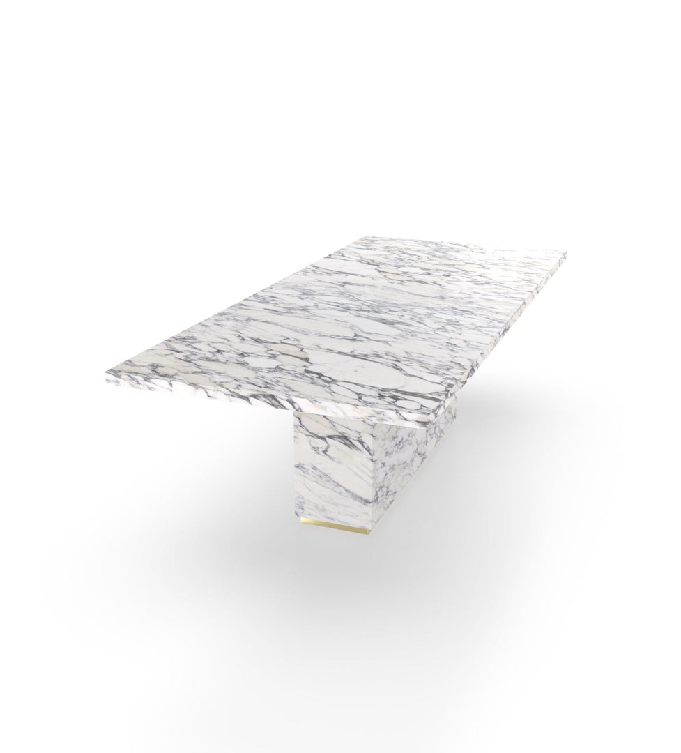 Firenze Marble Dining Table with Plinth Base & Metal Accents