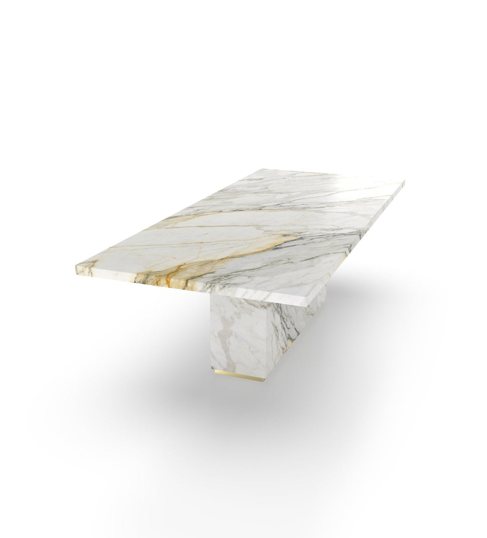 Firenze Marble Dining Table with Plinth Base & Metal Accents