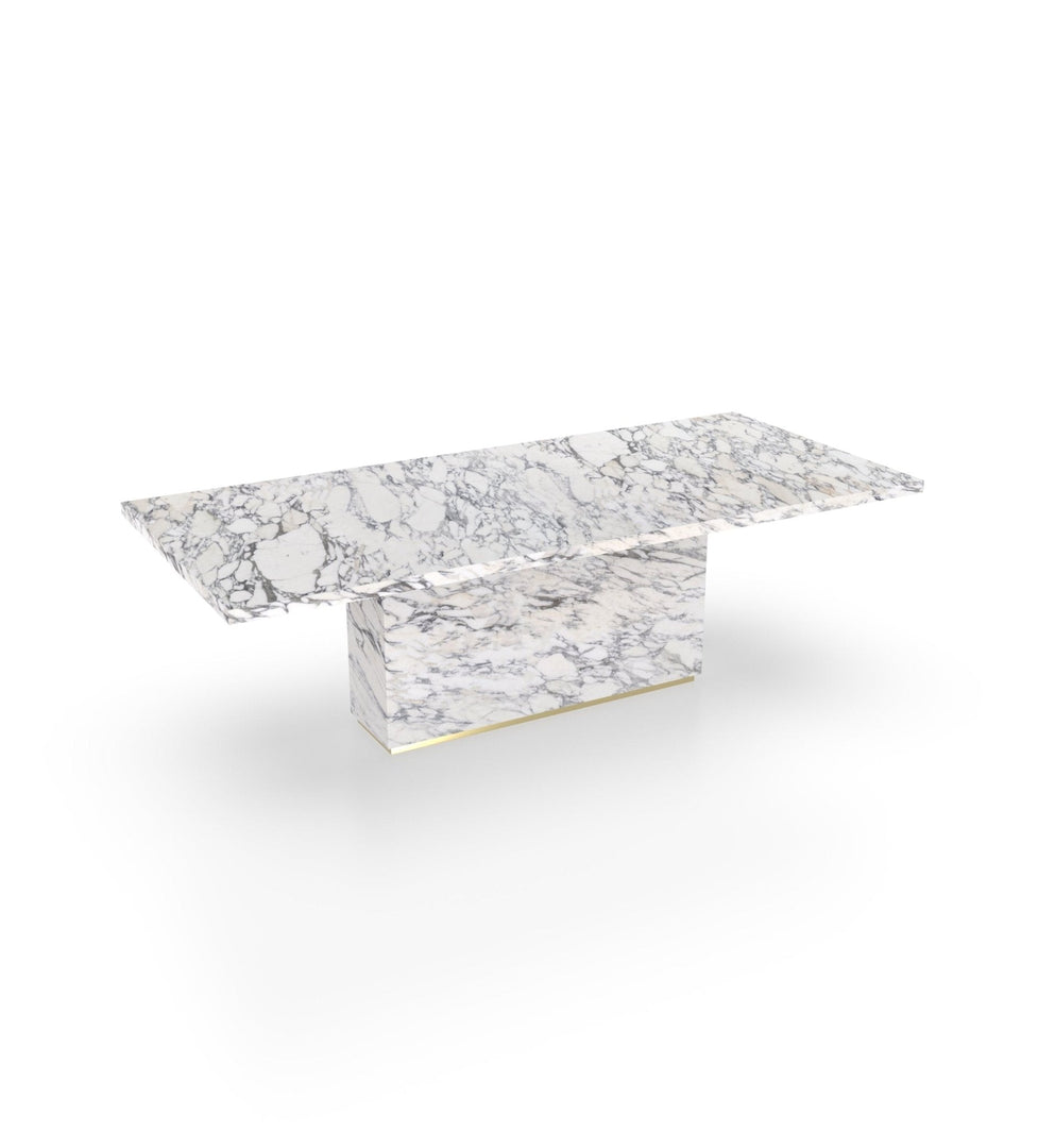 Firenze Marble Dining Table with Plinth Base & Metal Accents