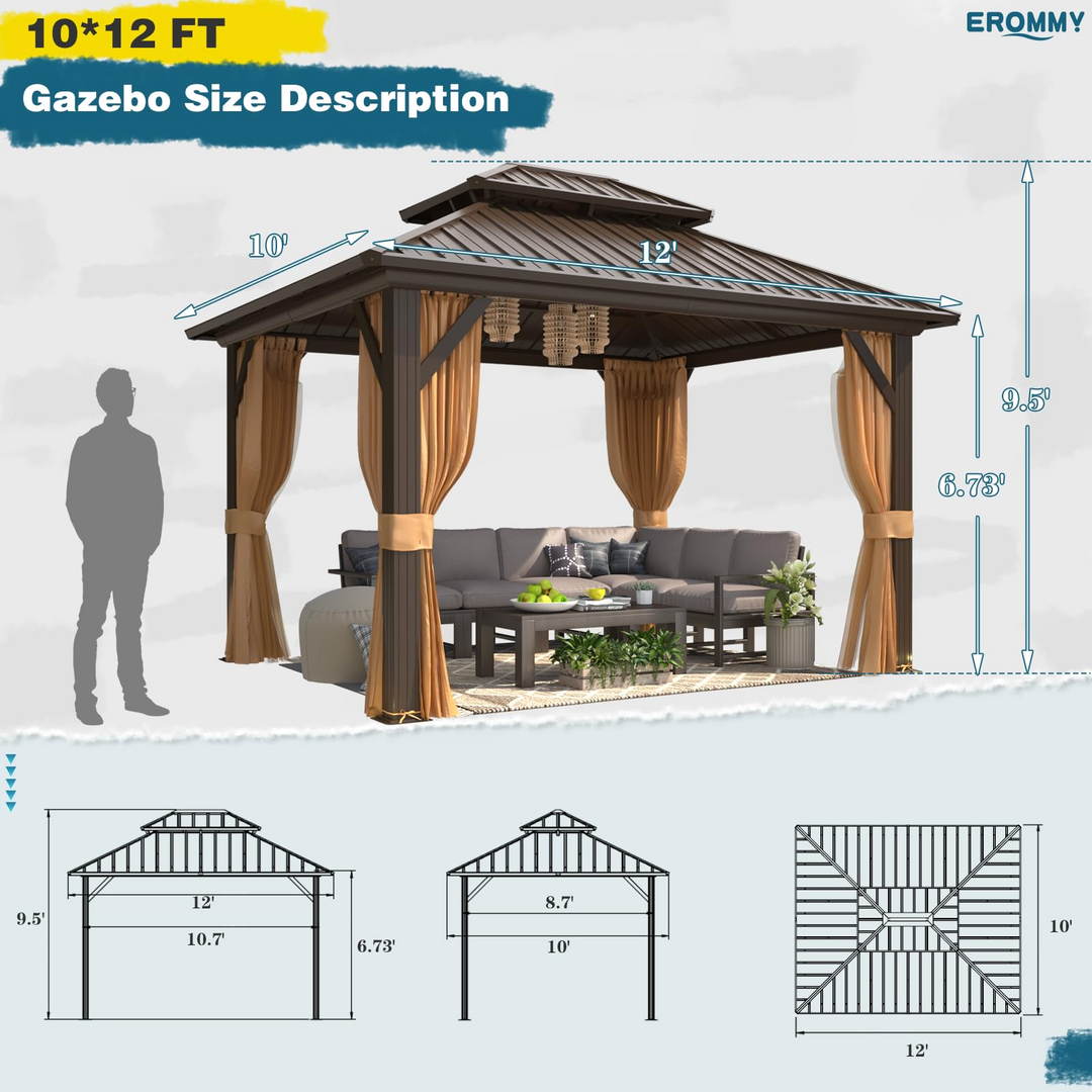 10X12 Hardtop Grill Gazebo with Netting and Sides