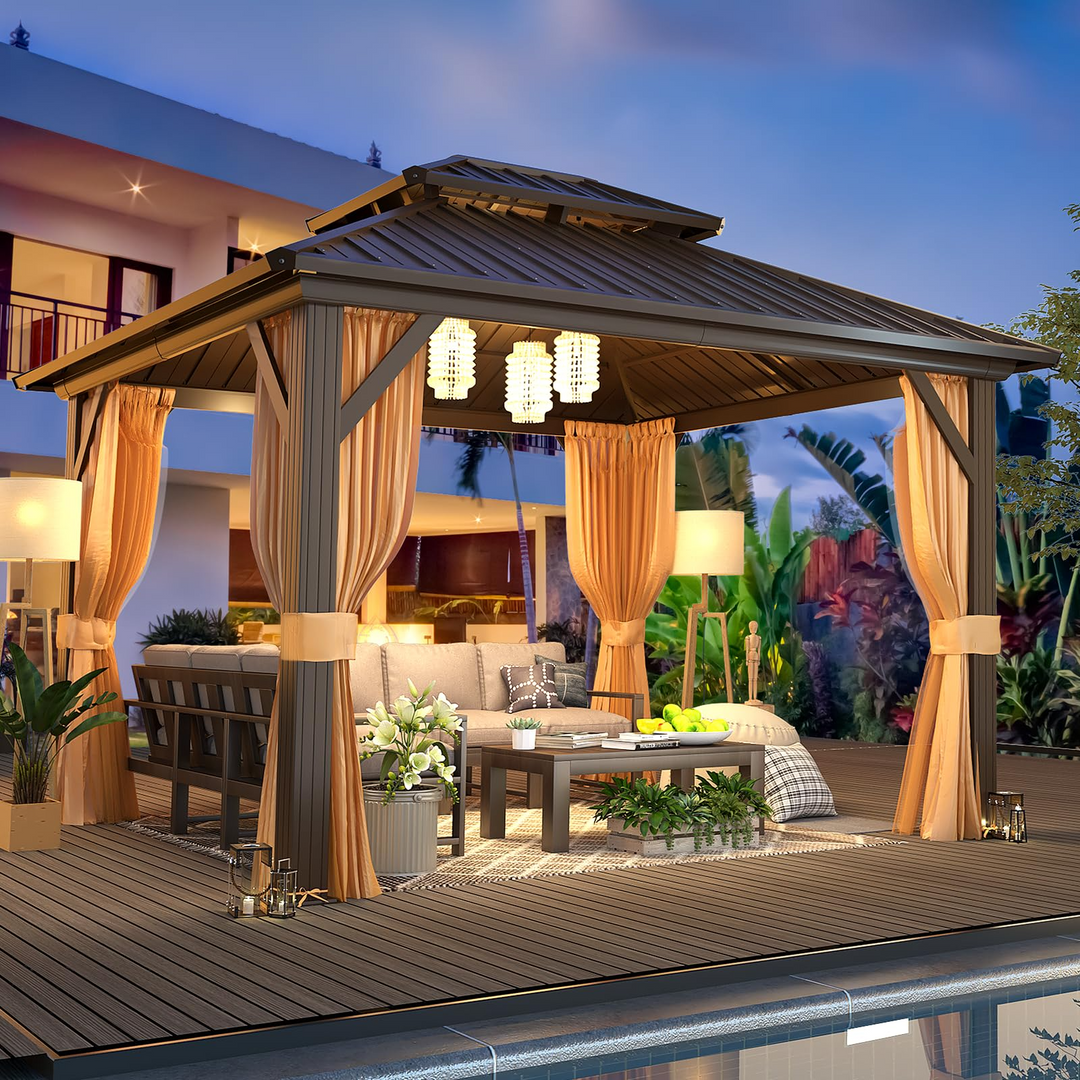 10X12 Hardtop Grill Gazebo with Netting and Sides