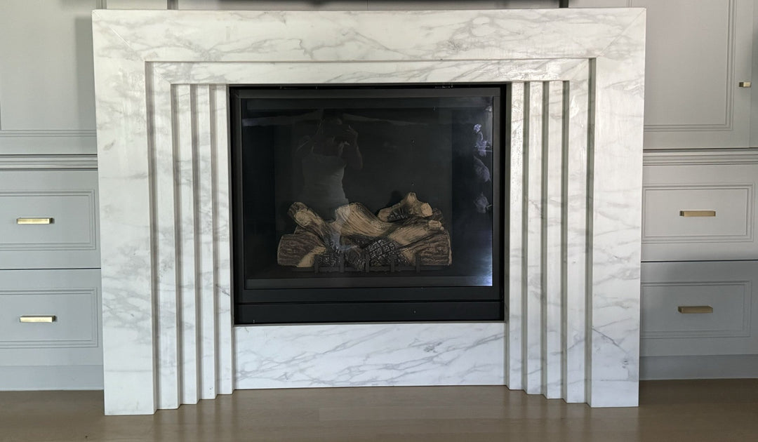 La Gabby 64" Modern Marble Fireplace with Square Mantel