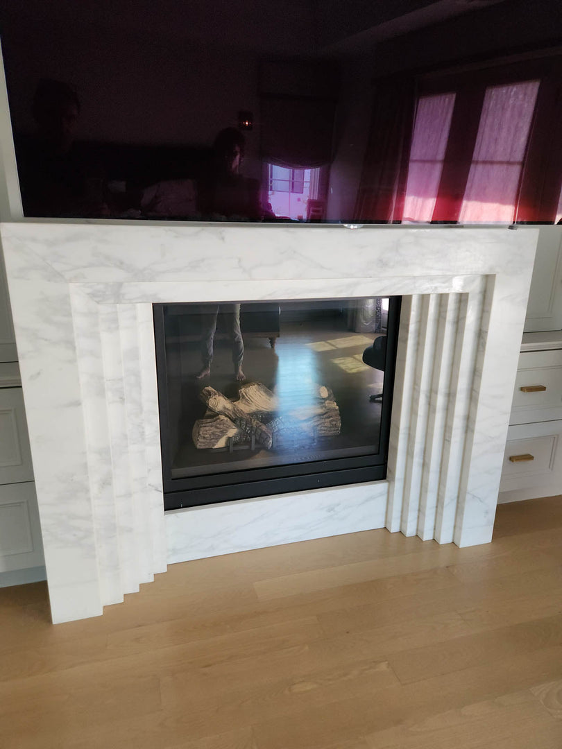 La Gabby 82" Modern Marble Fireplace with Square Mantel
