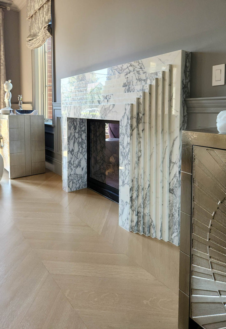 La Gigi 80" French-Inspired Marble Fireplace with 8-Step Mantel