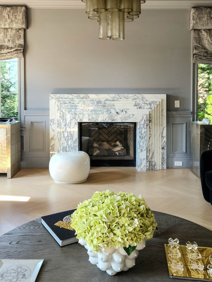 La Gigi 80" French-Inspired Marble Fireplace with 8-Step Mantel