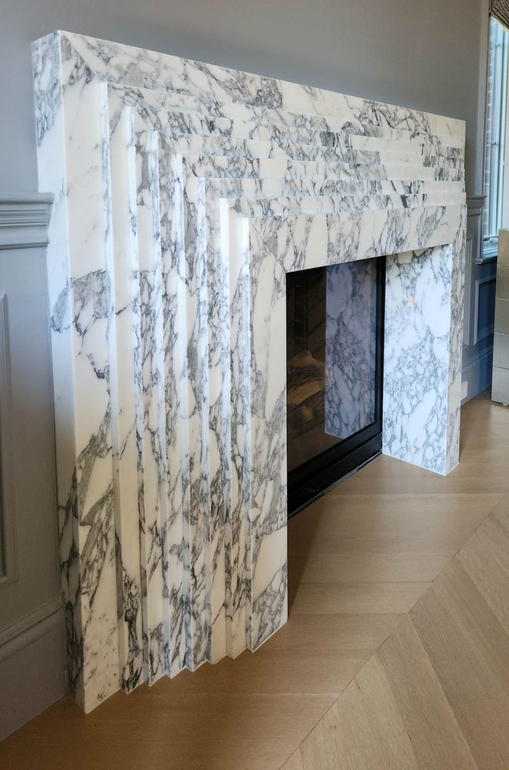 La Gigi 80" French-Inspired Marble Fireplace with 8-Step Mantel
