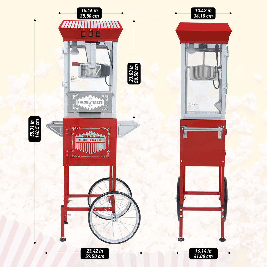 12-Ounce Vintage Theater Popcorn Machine with Cart in Red