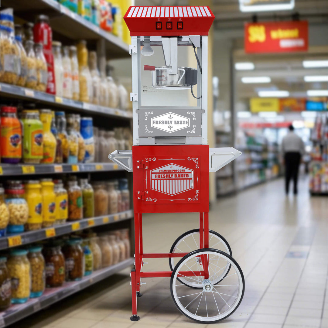 12-Ounce Vintage Theater Popcorn Machine with Cart in Red
