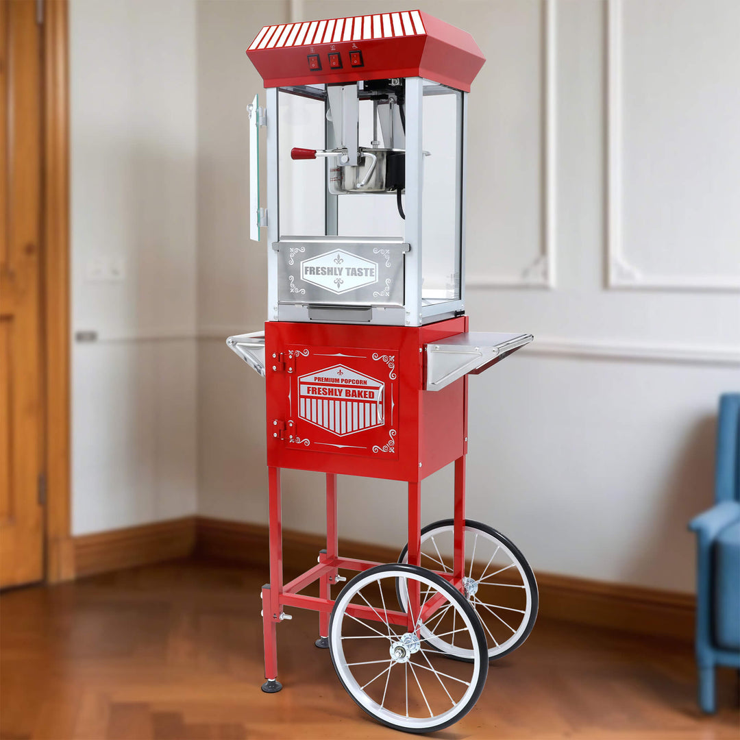 12-Ounce Vintage Theater Popcorn Machine with Cart in Red