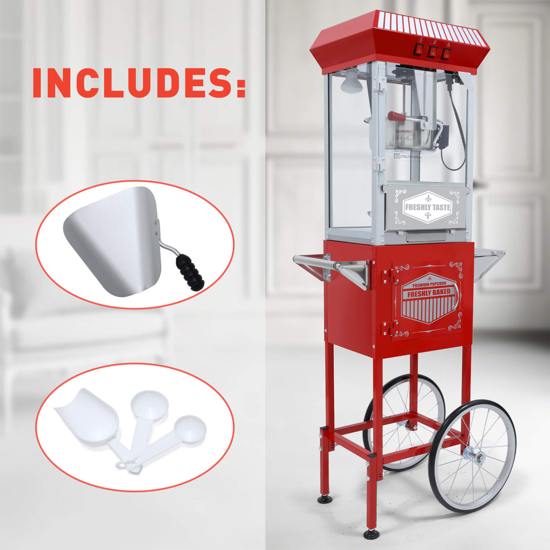 12-Ounce Vintage Theater Popcorn Machine with Cart in Red