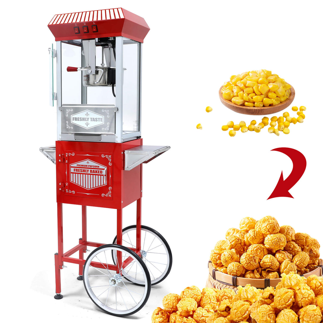 12-Ounce Vintage Theater Popcorn Machine with Cart in Red