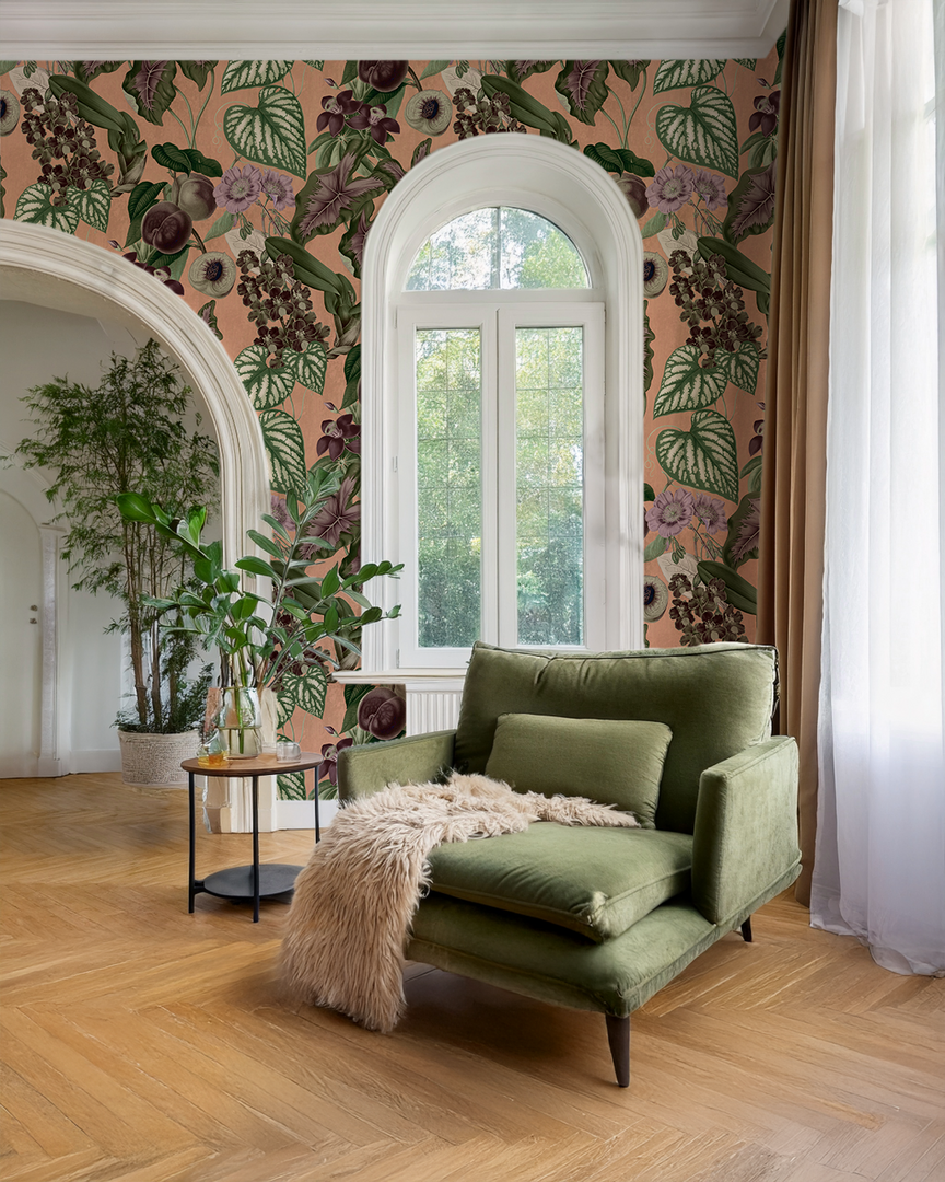 Cali Tropicale Botanical Wallpaper – Peach & Green | Peel & Stick or Traditional Paste