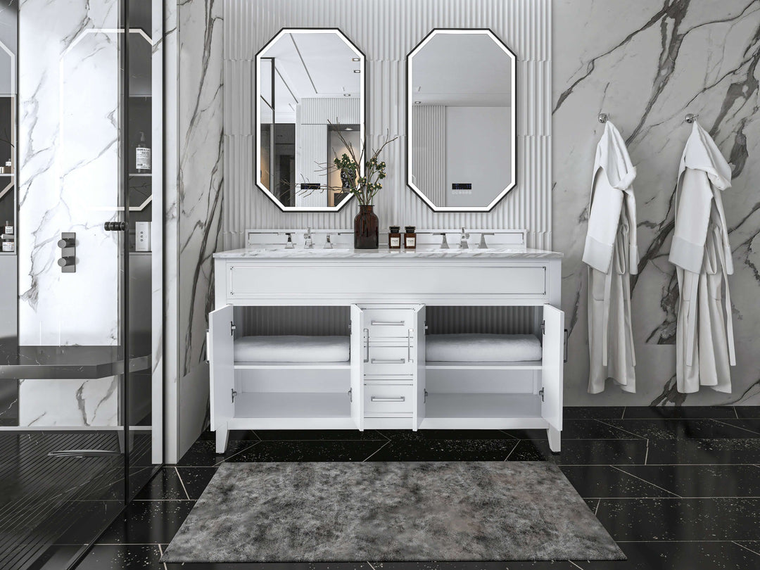 Aspen Handcrafted Birch Vanity with Marble Top & Steel Trims